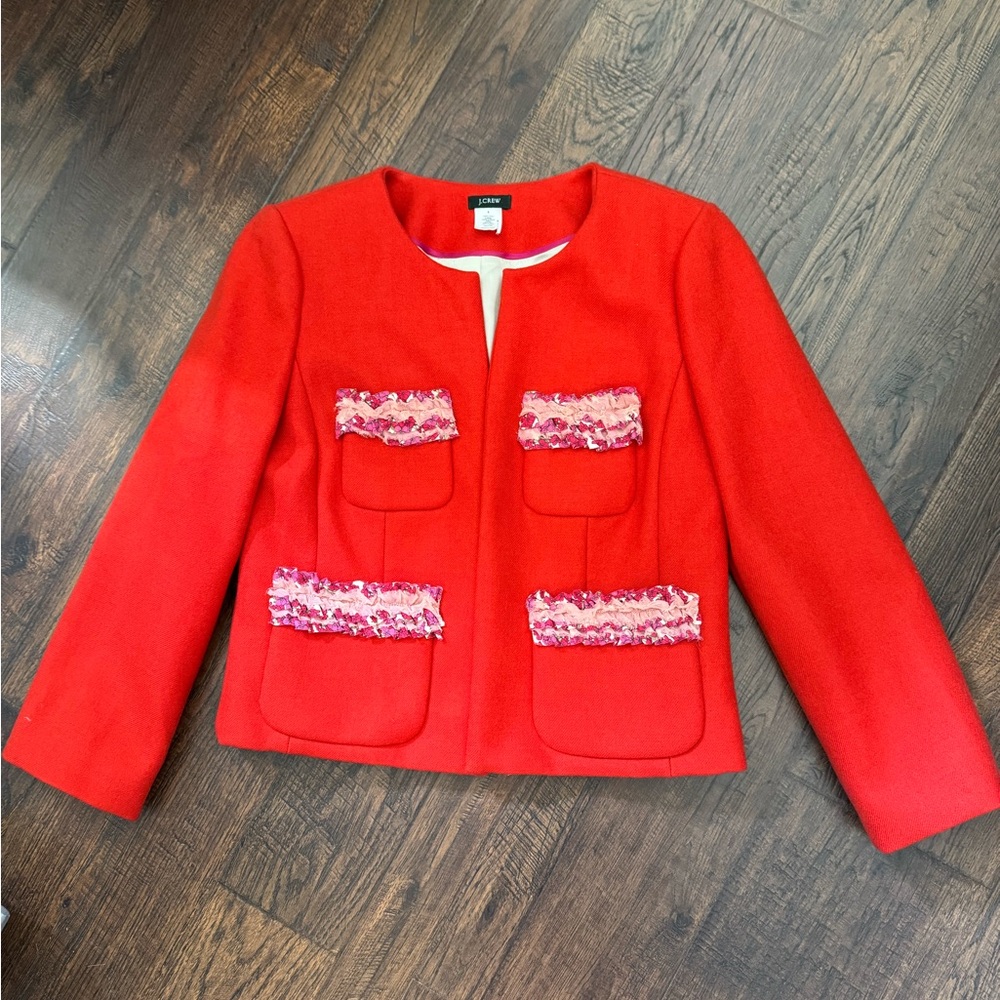 J. Crew Red Blazer with Pink Details